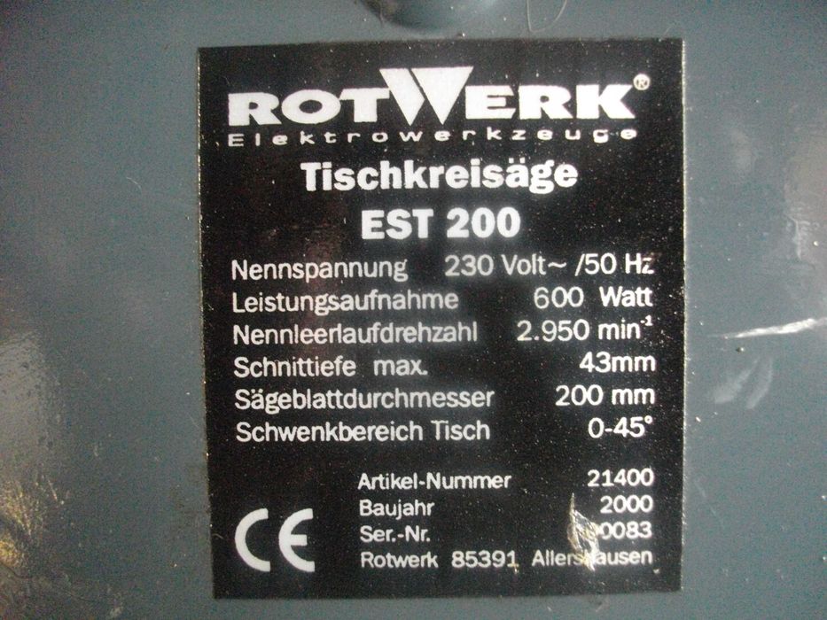 Немски настолен циркуляр 600W Rotwerk/ 720W Einhell ф200-205мм