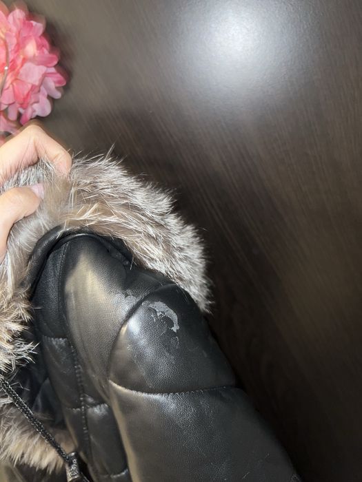 Geaca lunga din piele cu blana