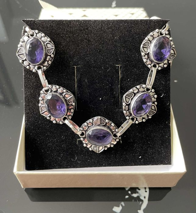 Bratara Argint 925 Vintage cu Pietre Semipretioase Ametist