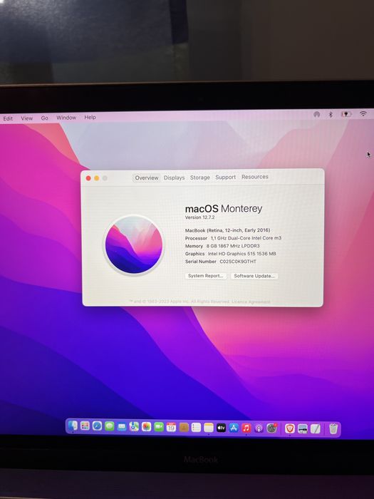 laptop Macbook 12inch retina,2016, m3, 8gb 256gb ssd