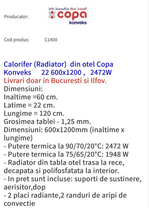 Calorifer otel Copa Konveks  120cm