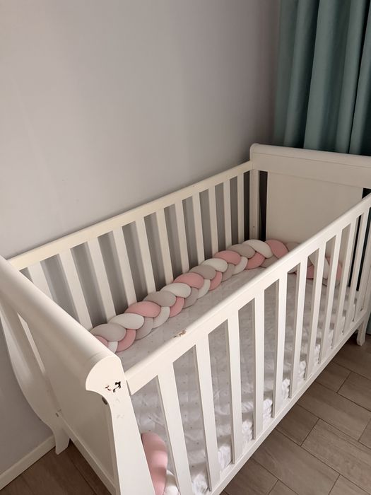 Patut pentru copii BabyMatters Nido, din lemn masiv, 120x60 cm, cu saltea de cocos inclusa