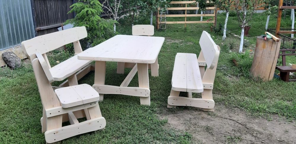 SET masa lemn masiv-2 canapele, 2 scaune-gradina/terasa/foisor