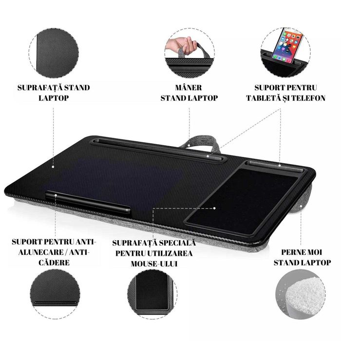 Stand Laptop cu Suport Tableta si Telefon Incorporat, Portabil