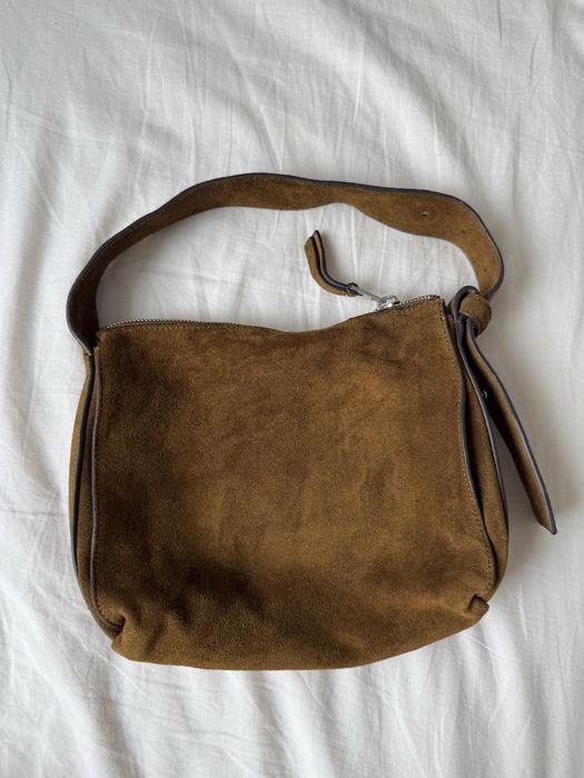Geanta maro piele intoarsa Massimo Dutti noua
