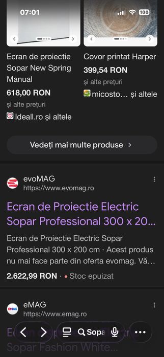 Ecran proiectie videoproiector 300x200 Sopar electric Profesional