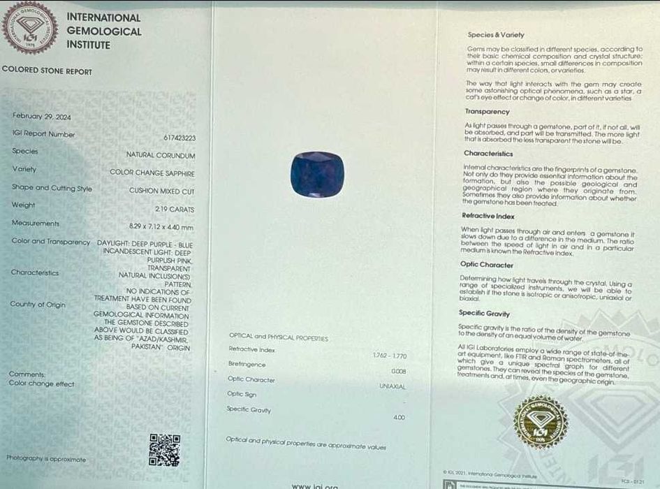 Сапфир Кашмир igi