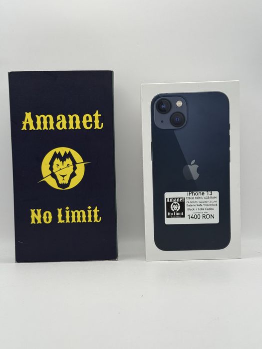 iPhone 13 Black 128GB Baterie 94% Garantie 12 Luni , AMANET NO LIMIT.