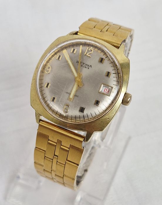 Ceas bărbătesc Betina mecanic, vintage, cu 17 rubine, din oțel inoxidabil, Swiss made.