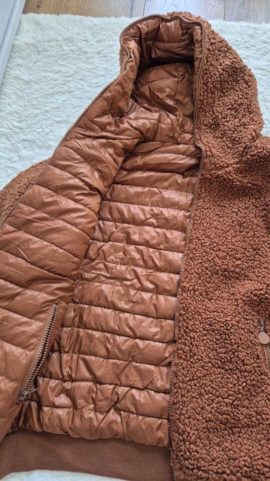 Модерно пролет-есен дамско пухкаво яке в карамелен цвят (Teddy bear)