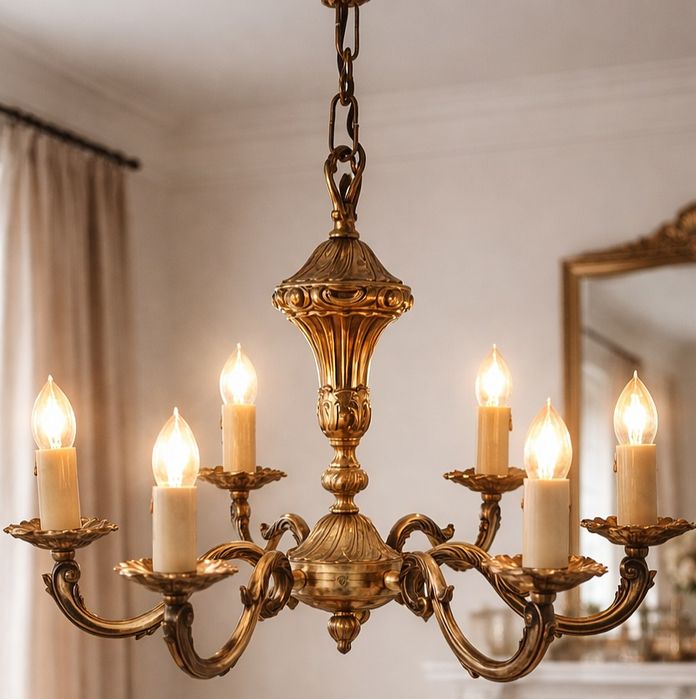 Superb candelabru din bronz masiv in stil francez cu 6 brate ,piesa cu