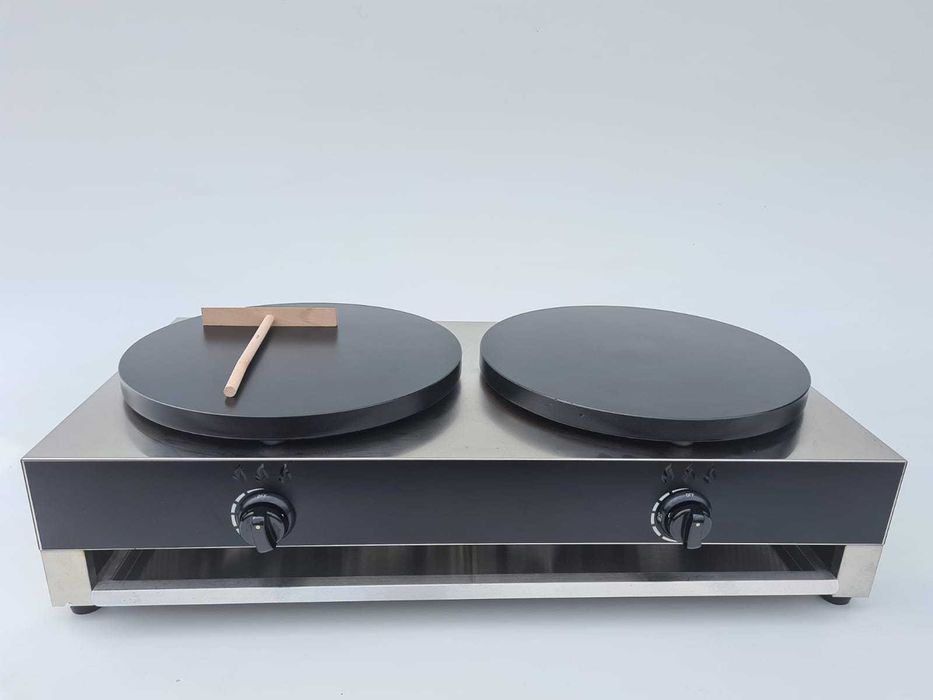 Crepiera dubla pe gaz aparat clatite uriase 2x40cm inox si fonta NOU