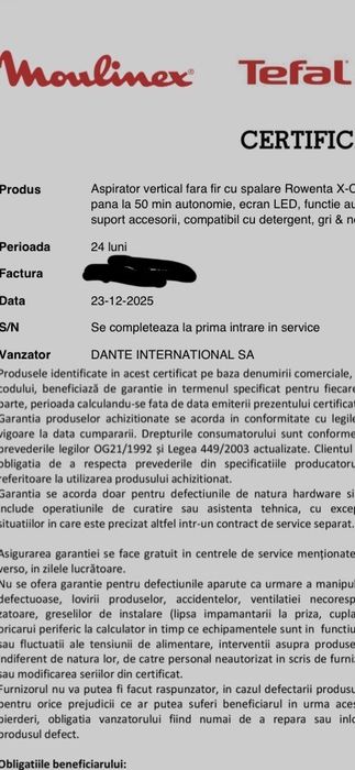 Rowenta X-Clean 4 Aspirator Vertical cu Spalare | Garantie 2027 | Ca Nou