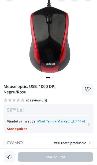Mouse A4Tech N-400 cu fir USB – funcționează pe orice suprafață