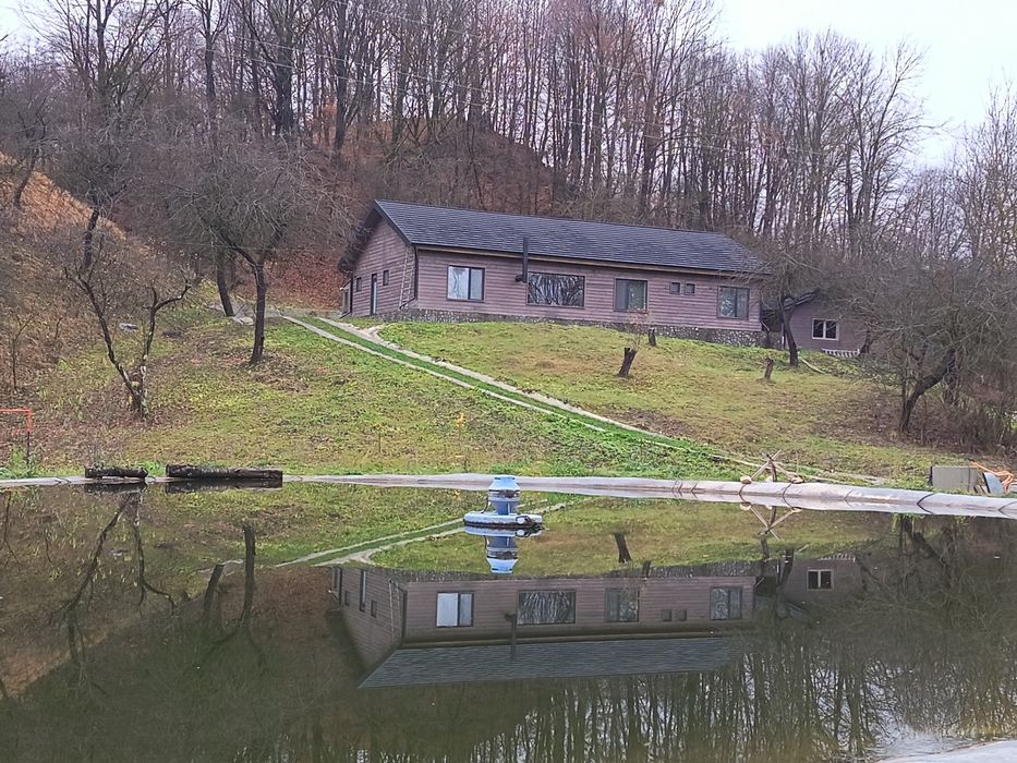 Casa Breaza, stil norvegian(Adunati), 3 ani vechime, din lemn masiv, teren 3865mp,1,5 ore pana la Bucuresti,  piscina incalzita, sera sticla,, magazie