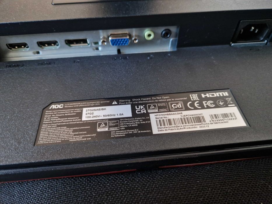 Gaming Monitor AOC 27G2SAE/BK