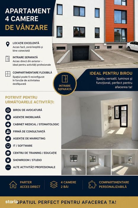 De Vanzare Apartament 4 Camere -Ideal Birouri