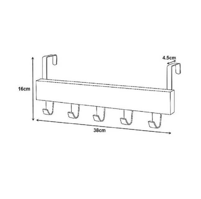 Закачалка за врата, кука, дърво и метал, 5 куки, 38x7x16см