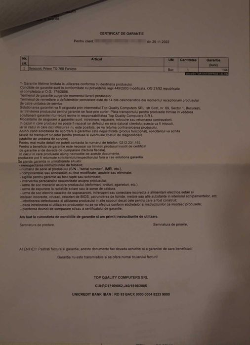 Seasonic Prime TX-700 Fanless 700W + cablu 12VHPWR, factura, garantie