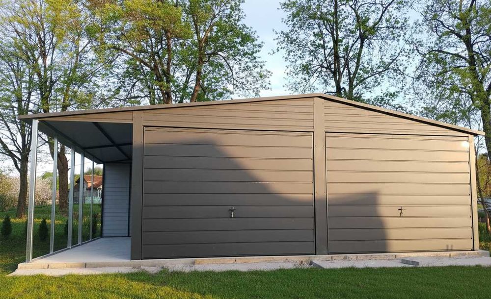 Garaj 6m x 6m Cu Copertina Laterala 2m x 6m Grafit Producator Direct