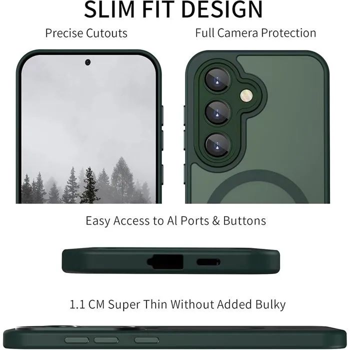 Матов magsafe кейс за samsung galaxy s26 - тъмно зелен - със защита на