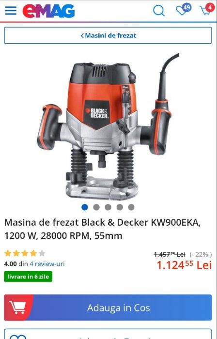 Masina de frezat Black & Decker KW900EKA 1200 W 28000 RPM 55mm complet