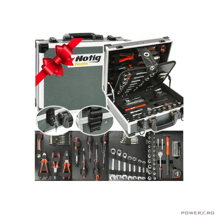 Trusa scule, chei, 90 piese, cutie aluminiu, Notig