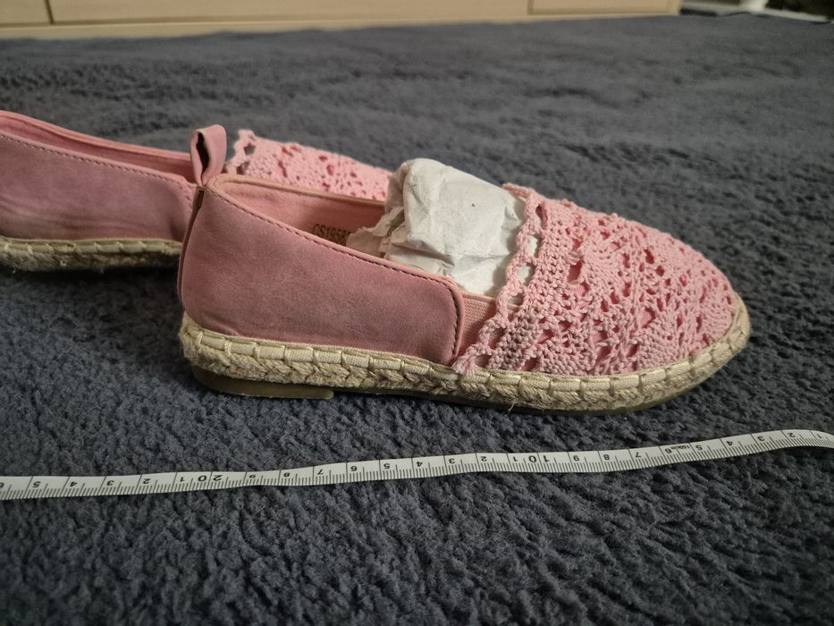 Espadrile roz textile cu dantela 32