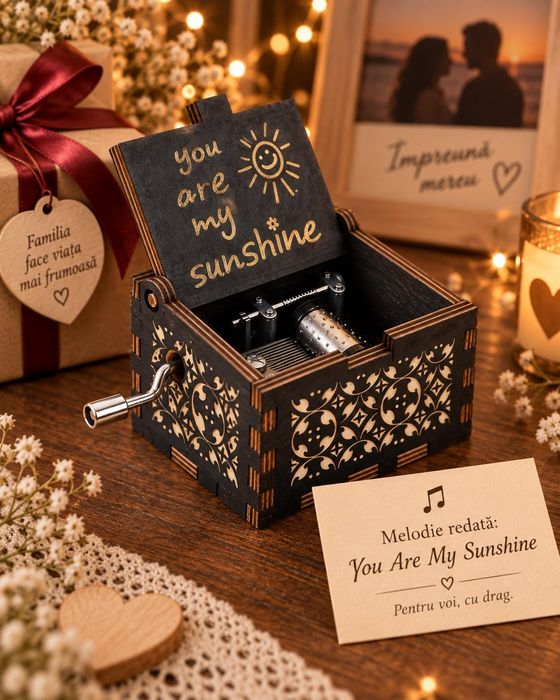 Cutiuță Muzicală „You Are My Sunshine” cu Manivelă – Cadou de Colecție 14+