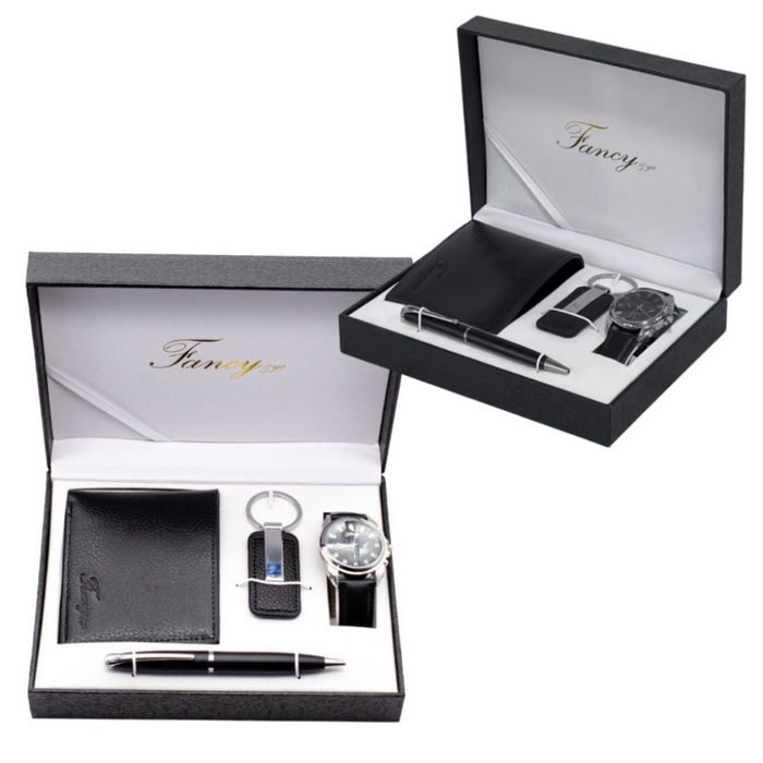 Елегантен мъжки комплект – Часовник, портфейл, химикал и ключодържател