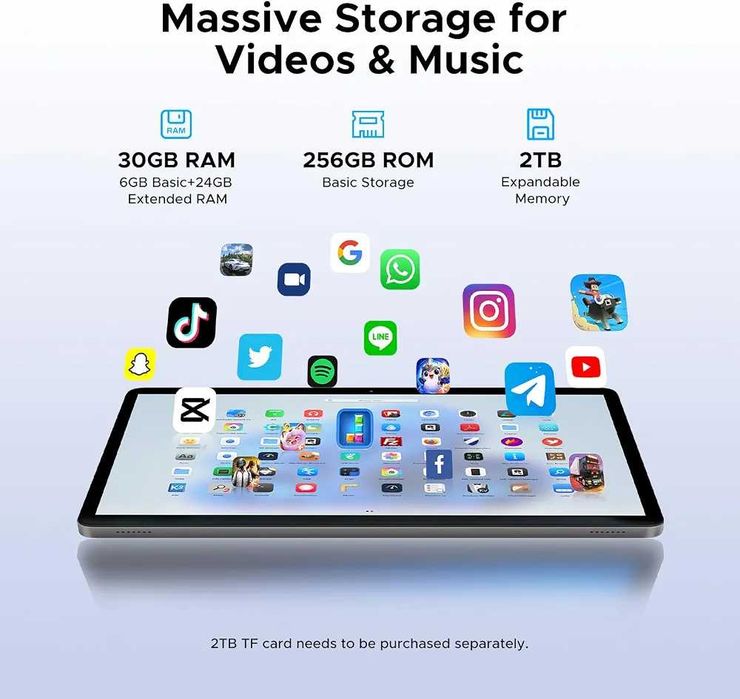 Чисто нов запечатан в целофан 11" таблет DOOGEE Tab G6 256GB 30GB RAM 4G SIM Android 16 Сив