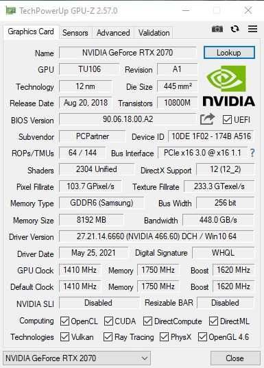 Placa video Gaming Acer RTX 2070 8Gb DDR6 256 bit Impecabila
