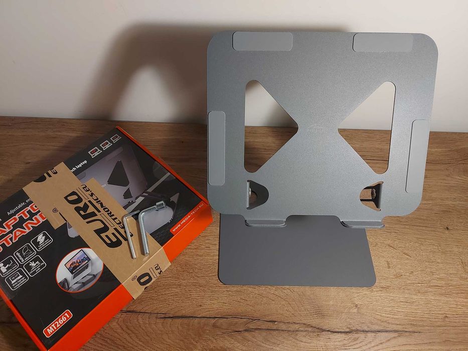 Suport stand metalic laptop sau tableta gri inchis inaltime reglabila