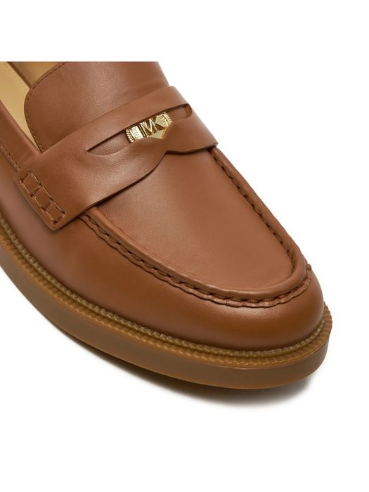 Michael Kors - Чисто нови кожени мокасини с лого, Карамел, 8