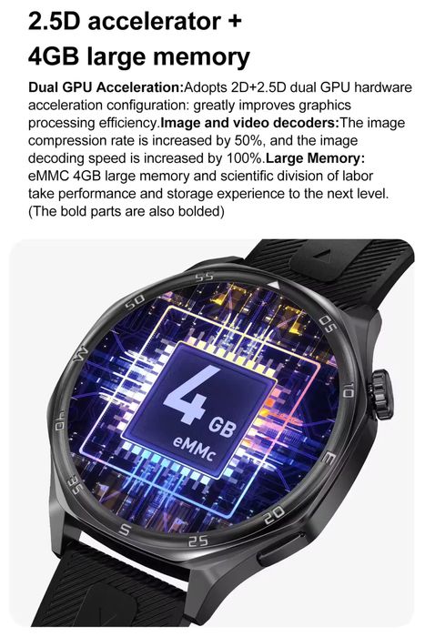 Смарт часовник DT5, Huawei, 4GB памет, Обаждания, MP3, Игри,Видео,IP68