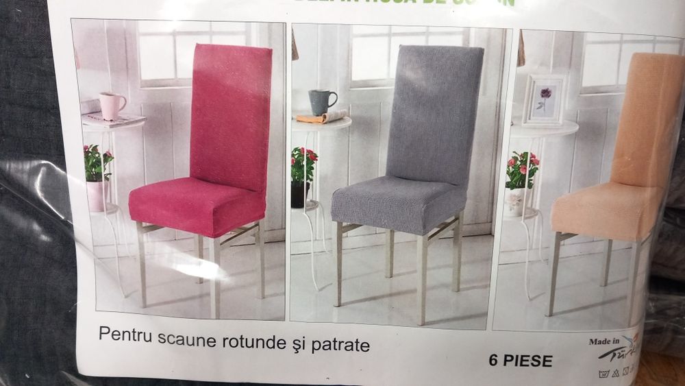 Huse scaun. 6 buc. Diverse culori. Pentru scaune rotunde/patrate. Noi
