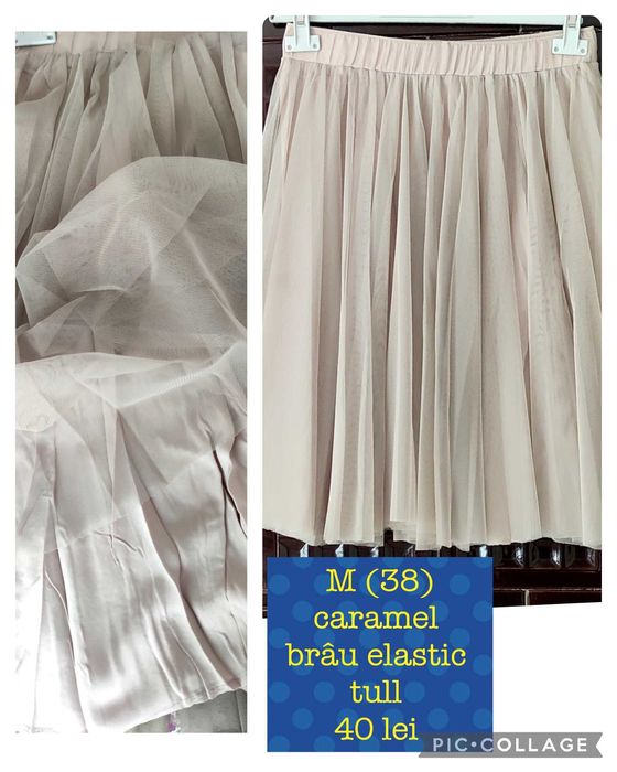 Fusta Caramel din tull până la genunchi