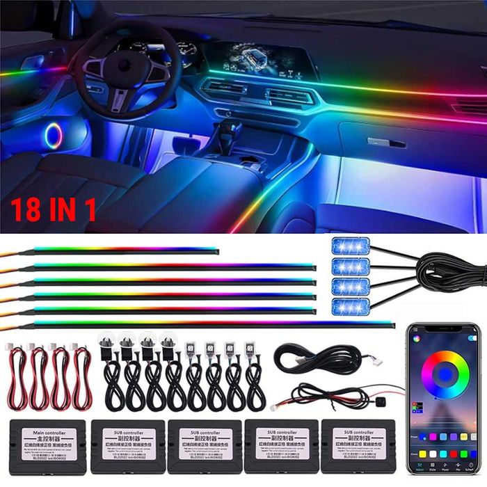 RAINBOW LED амбиентно осветление за автомобили с RGB 256 цвята, 18 в 1