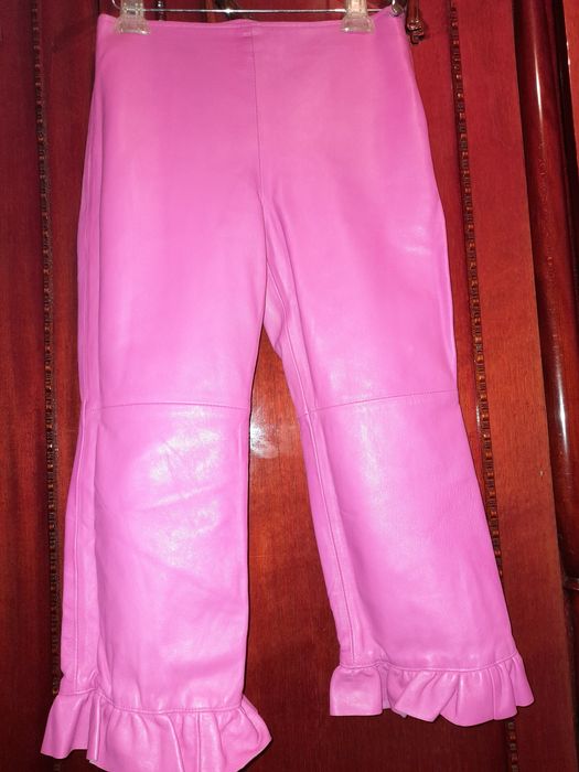 Pantaloni roz Barbie din piele naturala
