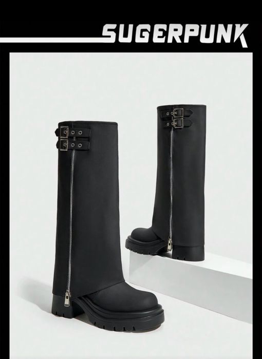 Дамски ботуши черни,кожа с цип