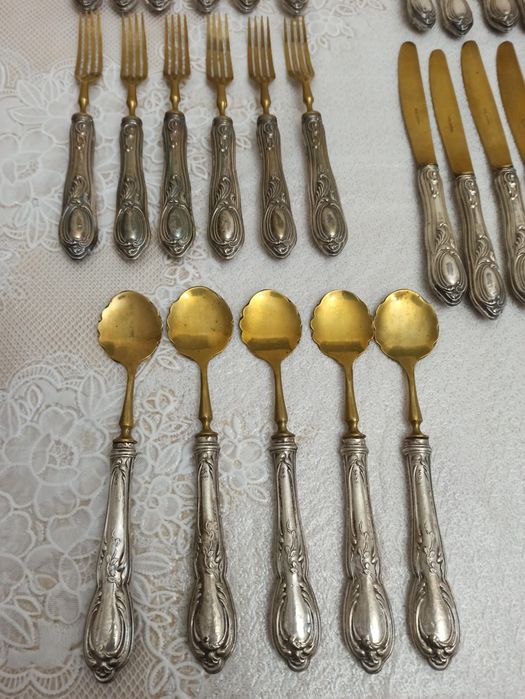 Сребърни стари  прибори Солинген с позлата