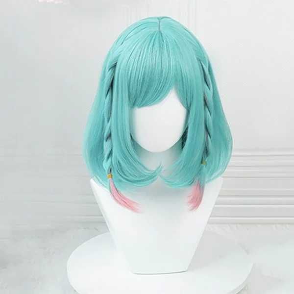 Аниме синьо зелена  перука с плитки Anime Vtuber Kyo Kaneko Cosplay