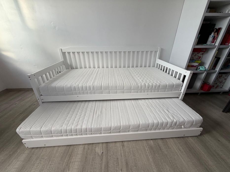 Pat extensibil pentru copii/adulți, alb, lemn masiv, PEDREZA