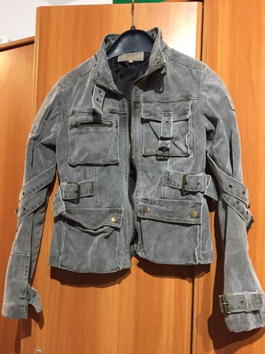 Geaca casual gri heavy distressed