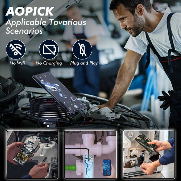 ПРОМО 2г Гаранция Нова Ендоскопска Камера за Кола AndroidiOS IP67, 5м