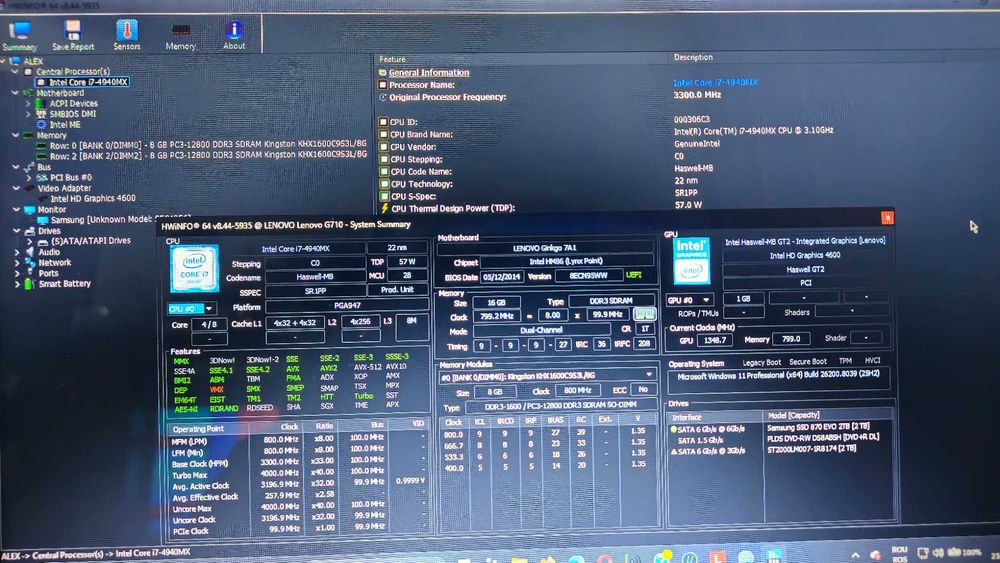 Lenovo G710  i7-4940MX  2TB SAMSUNG EVO  16GB Kingston HyperX CL9