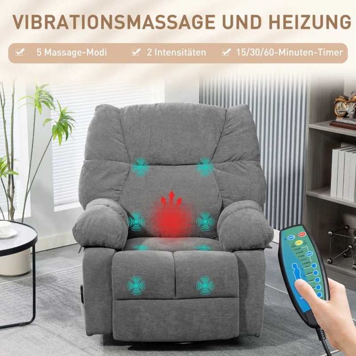 Релаксиращ стол HOMCOM с функция за масаж, функция за накланяне, въртящ се