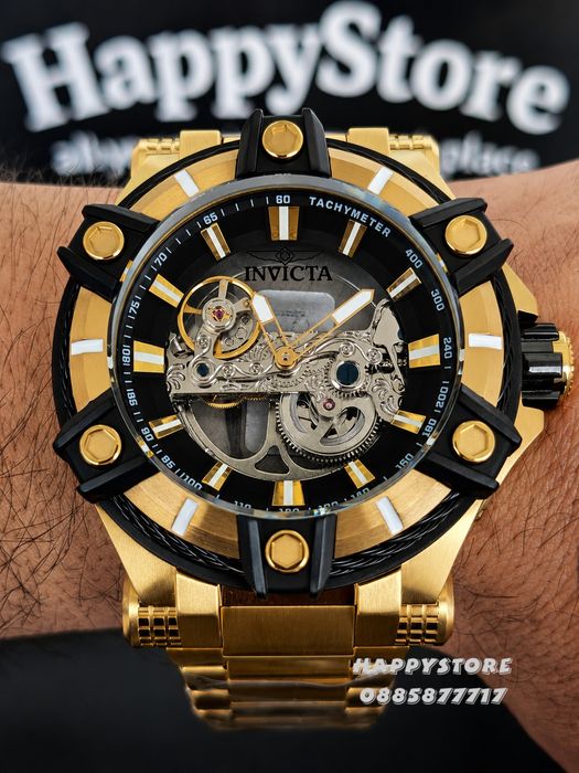 INVICTA Gunmetal Skeleton Gold 52 mm, Инвикта нов мъжки часовник