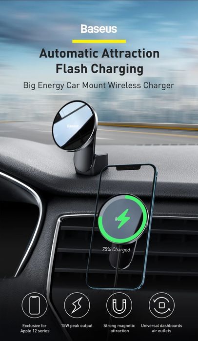 Baseus Магнитный Авто Держатель MagSafe 15W For iPhone 15