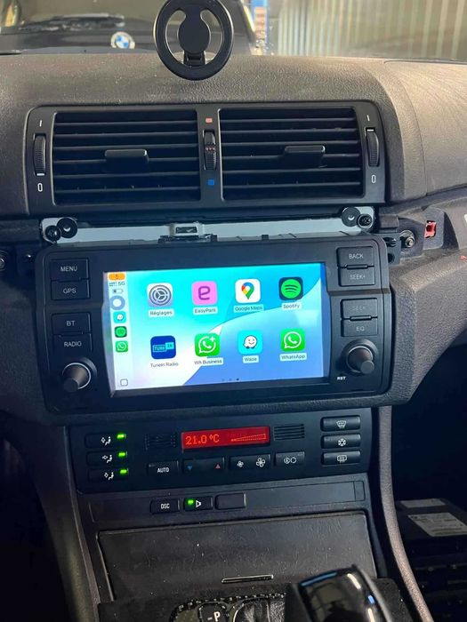 Navigație Android 15 BMW E46 4GB RAM – CarPlay, Android Auto, QLED